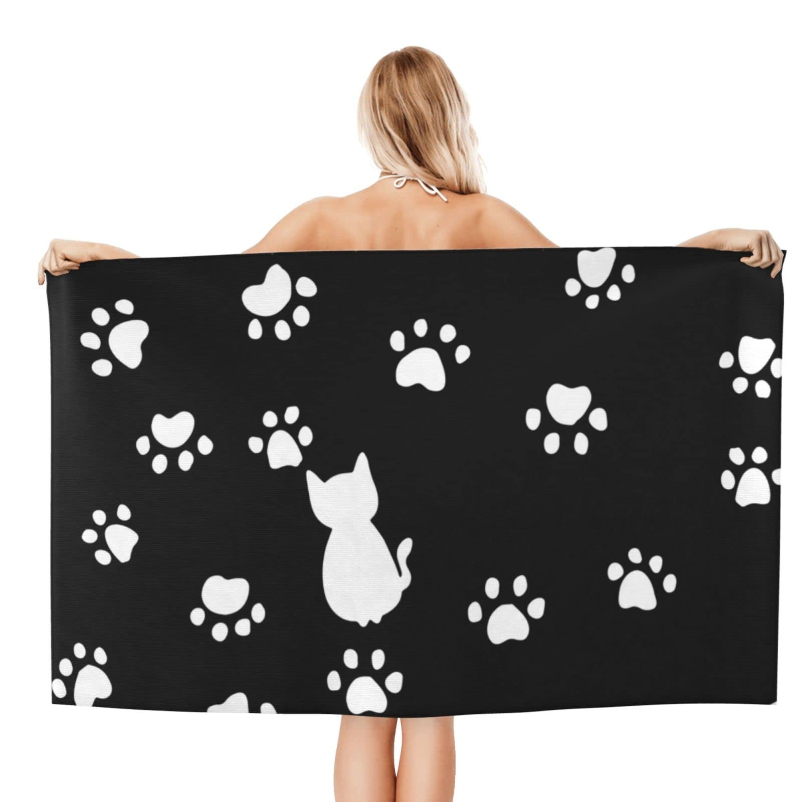 Amazon｜Zhime バスタオル マイクロファイバー 猫の足跡柄 動物柄